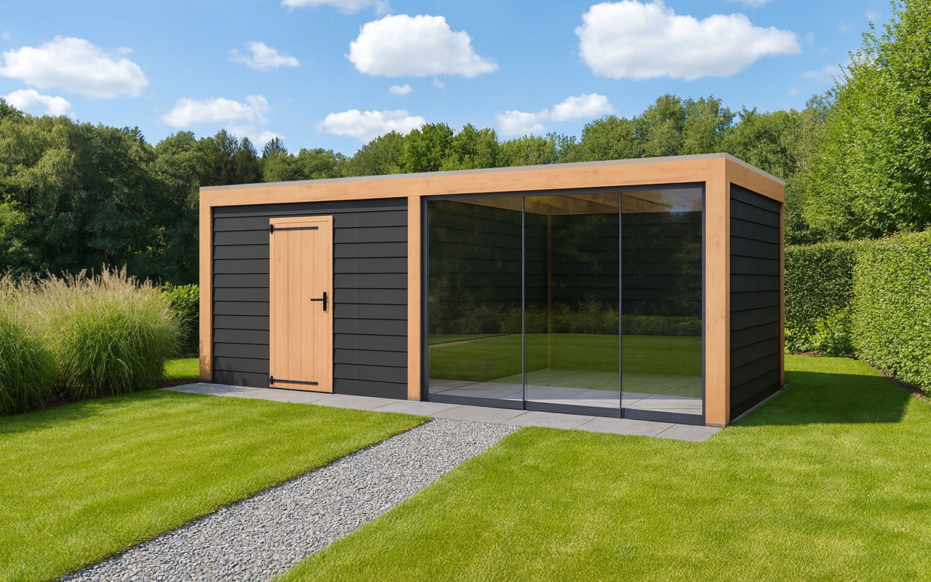 Pieters Buitenverblijven - Cubique 600 x 300 cm met berging en glazen schuifwand